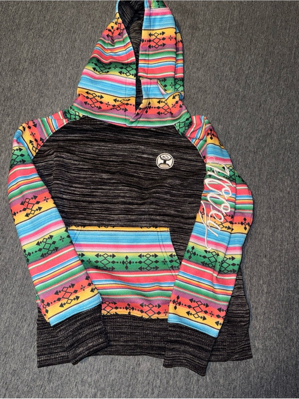 Hooey Black Heather Hoodie with Bright Striped Accent